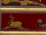 zbliżenie na dekorację szuflad - chińskie pejzaże z pawilonami i domami