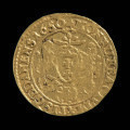 środek płatniczy, pieniądz, moneta - Ujęcie rewersu. Moneta z tarczą herbową trzymaną przez dwa lwy na rewersie.