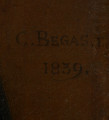 Portret Carla Ludwiga Friedricha von Eickstedt-Peterswaldt - detal; Podpis autora z datą w odcieniu czerni na ciemnym brązowym tle. Podpis na fragmencie dośc dużego zbliżenia obrazu.