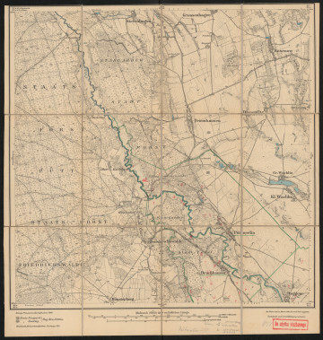 Mapa drukowana 1151 Priemhausen I - Ujęcie z przodu; Mapę 1151 Priemhausen I opracowano i wydano w 1890, a dodrukowano w 1922 roku. Obejmuje obszar w pobliżu miejscowości Priemhausen, Kreis Naugard, Reg. Bez. Stettin, Prov. Pommern, dziś Przemocze, pow. goleniowski, woj. zachodniopomorskie, Polska. Jest jednym z dwóch zachowanych egzemplarzy arkusza przedwojennej mapy topograficznej oznaczonego godłem 1151, zawierającym dane o lokalizacji obiektów i ich nazw w zasobie archiwalnym Flurnamen Sammlung. Na drukowanej mapie ręcznie naniesiono warstwę z numeracją obiektów fizjograficznych odnoszących się do miejscowości: Pützerlin, dziś Poczernin; Bruchhausen, dziś Smogolice; Roggow, dziś Rogowo.