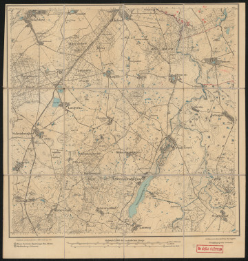 Mapa drukowana 950 Schwinkendorf I - Ujęcie z przodu; Mapę 950 Schwinkendorf I opracowano i wydano w 1882, a dodrukowano w 1919 roku. Obejmuje obszar w pobliżu miejscowości Schwinkendorf, Kreis Demmin, Reg. Bez. Stettin, Prov. Pommern, dziś Kreis Mecklenburgische Seenplatte, Bundesland Mecklenburg-Vorpommern, Niemcy. Jest jedynym zachowanym egzemplarzem arkusza przedwojennej mapy topograficznej oznaczonego godłem 950, zawierającym dane o lokalizacji obiektów i ich nazw w zasobie archiwalnym Flurnamen Sammlung. Na drukowanej mapie ręcznie naniesiono warstwę z numeracją obiektów fizjograficznych odnoszących się do miejscowości: Duckow.