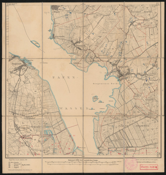 Mapa drukowana 961 Gr. Stepenitz II - Ujęcie z przodu; Mapę 961 Gr. Stepenitz II opracowano i wydano w 1886, a dodrukowano w 1925 roku. Obejmuje obszar w pobliżu miejscowości Gr. Stepenitz, Kreis Cammin, Reg. Bez. Stettin, Prov. Pommern, dziś Stepnica, pow. goleniowski, woj. zachodniopomorskie, Polska. Jest jednym z dwóch zachowanych egzemplarzy arkusza przedwojennej mapy topograficznej oznaczonego godłem 961, zawierającym dane o lokalizacji obiektów i ich nazw w zasobie archiwalnym Flurnamen Sammlung. Na drukowanej mapie ręcznie naniesiono warstwę z numeracją obiektów fizjograficznych odnoszących się do miejscowości: Köpitz, dziś Kopice; Ganserin, dziś Gąsierzyno; Flacke, dziś Miłowo; Gr., Kl. Stepenitz, dziś Stepnica; Damuster, dziś Dębostrów; Ehrenthal, dziś Kalikowice.