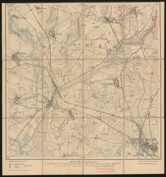 drukowana mapa 606 Belgard I - Ujęcie z przodu; Mapę 606 Belgard I wydano w 1889, a dodrukowano w 1924 roku. Obejmuje obszar w pobliżu miejscowości Belgard, Kreis Belgard, Reg. Bez. Köslin, Prov. Pommern, dziś Białogard, pow. białogardzki, woj. zachodniopomorskie, Polska. Jest jednym z trzech zachowanych egzemplarzy arkusza przedwojennej mapy topograficznej oznaczonego godłem 606, zawierającym dane o lokalizacji obiektów i ich nazw w zasobie archiwalnym Flurnamen Sammlung. Na drukowanej mapie ręcznie naniesiono warstwę z numeracją obiektów fizjograficznych odnoszących się do miejscowości: Schwemmin, dziś Świemino; Parsow, dziś Parsowo; Nassow, dziś Nosowo.