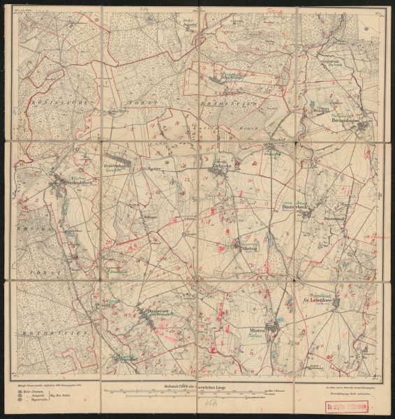 Mapa drukowana 867 Zickerke I - Ujęcie z przodu; Mapę 867 Zickerke I opracowano w 1889, a wydano w 1890 roku. Obejmuje obszar w pobliżu miejscowości Zickerke, Kreis Naugard, Reg. Bez. Stettin, Prov. Pommern, dziś Sikorki, pow. goleniowski, woj. zachodniopomorskie, Polska. Jest jedynym zachowanym egzemplarzem arkusza przedwojennej mapy topograficznej oznaczonego godłem 867, zawierającym dane o lokalizacji obiektów i ich nazw w zasobie archiwalnym Flurnamen Sammlung. Na drukowanej mapie ręcznie naniesiono warstwę z numeracją obiektów fizjograficznych odnoszących się do miejscowości: Schnittriege, dziś Szczytniki; Trutzlatz, dziś Truskolas; Döringshagen, dziś Wołowiec; Gräwenhagen, dziś Grabin; Friedrichsberg, dziś Błotno; Zickerke; Glietzig, dziś Glicko; Düsterbeck, dziś Orzechowo; Damerow, dziś Dąbrowa Nowogardzka; Kartzig, dziś Karsk; Minten, dziś Miętno; Gr. Leistikow, dziś Lestkowo; Gr. Sabow, dziś Żabowo.