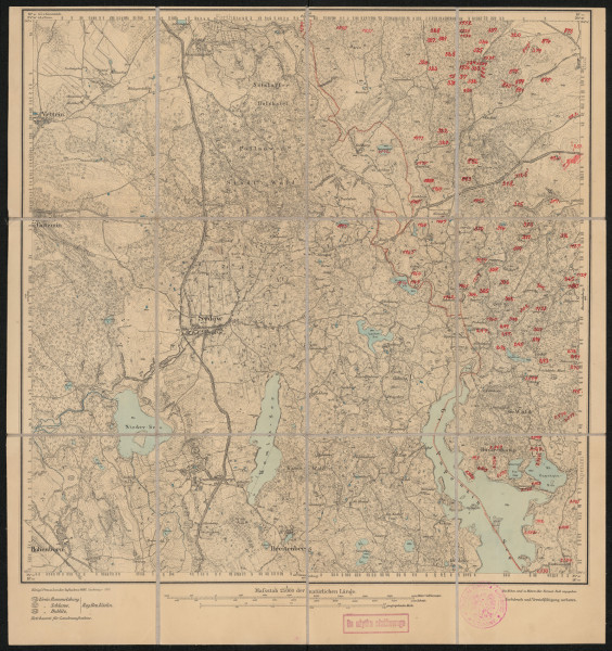 drukowana mapa 611 Sydow II - Ujęcie z przodu; Mapę 611 Sydow II opracowano i wydano w 1889, a dodrukowano w 1919 roku. Obejmuje obszar w pobliżu miejscowości Sydow, Kreis Schlawe, Reg. Bez. Köslin, Prov. Pommern, dziś Żydowo, pow. koszaliński, woj. zachodniopomorskie, Polska. Jest jednym z dwóch zachowanych egzemplarzy arkusza przedwojennej mapy topograficznej oznaczonego godłem 611, zawierającym dane o lokalizacji obiektów i ich nazw w zasobie archiwalnym Flurnamen Sammlung. Na drukowanej mapie ręcznie naniesiono warstwę z numeracją obiektów fizjograficznych odnoszących się do miejscowości: Bial, dziś Biała; Gr. Schwirsen, dziś Świerzno; Papenzin, dziś Bobięcino.