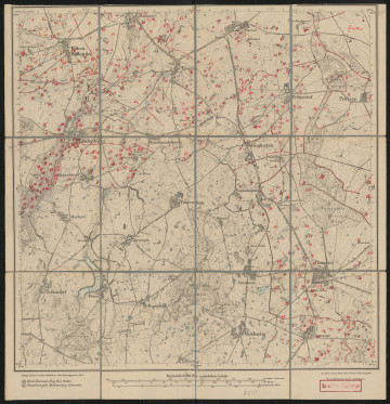 Mapa drukowana 855 Törpin I - Ujęcie z przodu; Mapę 855 Törpin I opracowano w 1884, a wydano w 1885 roku. Obejmuje obszar w pobliżu miejscowości Törpin, Kreis Demmin, Reg. Bez. Stettin, Prov. Pommern, dziś Kreis Mecklenburgische Seenplatte, Bundesland Mecklenburg-Vorpommern, Niemcy. Jest jedynym zachowanym egzemplarzem arkusza przedwojennej mapy topograficznej oznaczonego godłem 855, zawierającym dane o lokalizacji obiektów i ich nazw w zasobie archiwalnym Flurnamen Sammlung. Na drukowanej mapie ręcznie naniesiono warstwę z numeracją obiektów fizjograficznych odnoszących się do miejscowości: Hohen Bollentin, Gehmkow, Törpin, Sarow, Philippshof, Gnevkow, Prützen, Lindenberg, Hasseldorf, Krusemarkshagen, Altenhagen, Neuenhagen, Tützpatz, Schossow, Barkow.