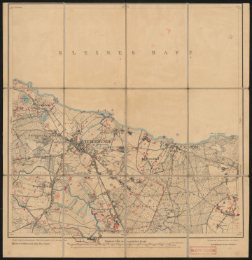 Mapa drukowana 861 Ueckermünde I - Ujęcie z przodu; Mapę 861 Ueckermünde I opracowano w 1886, wydano w 1887, a skorygowano w 1911 roku. Obejmuje obszar w pobliżu miejscowości Ueckermünde, Kreis Ueckermünde, Reg. Bez. Stettin, Prov. Pommern, dziś Kreis Vorpommern-Greifswald, Bundesland Mecklenburg-Vorpommern, Niemcy. Jest jedynym zachowanym egzemplarzem arkusza przedwojennej mapy topograficznej oznaczonego godłem 861, zawierającym dane o lokalizacji obiektów i ich nazw w zasobie archiwalnym Flurnamen Sammlung. Na drukowanej mapie ręcznie naniesiono warstwę z numeracją obiektów fizjograficznych odnoszących się do miejscowości: Grambin, Neuhof, Ueckermünde, Berndshof, Bellin, Liepgarten, Hoppenwalde, Luckow.