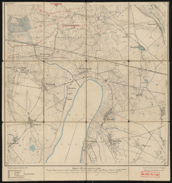 Mapa drukowana 1242 Kublank I - Ujęcie z przodu; Mapę 1242 Kublank I opracowano i wydano w 1890, a dodrukowano w 1922 roku. Obejmuje obszar w pobliżu miejscowości Kublank, Kreis Greifenhagen, Reg. Bez. Stettin, Prov. Pommern, dziś Kobylanka, pow. stargardzki, woj. zachodniopomorskie, Polska. Jest jednym z dwóch zachowanych egzemplarzy arkusza przedwojennej mapy topograficznej oznaczonego godłem 1242, zawierającym dane o lokalizacji obiektów i ich nazw w zasobie archiwalnym Flurnamen Sammlung. Na drukowanej mapie ręcznie naniesiono warstwę z numeracją obiektów fizjograficznych odnoszących się do miejscowości: Münsterberg, dziś Wielichówko; Zimmermannshorst, dziś Cisewo; Seefeld, dziś Grzędzice; Brenkenhofswalde, dziś Jęczydół; Kunow, dziś Kunowo; Verchland, dziś Wierzchląd; Schelin, dziś Skalin.