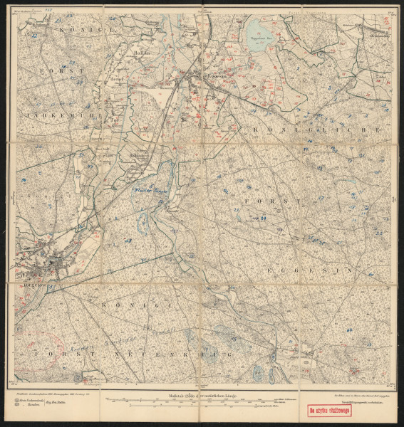 Mapa drukowana 958 Eggesin I - Ujęcie z przodu; Mapę 958 Eggesin I opracowano w 1887, wydano w 1889, a skorygowano w 1911 roku. Obejmuje obszar w pobliżu miejscowości Eggesin, Kreis Ueckermünde, Reg. Bez. Stettin, Prov. Pommern, dziś Kreis Vorpommern-Greifswald, Bundesland Mecklenburg-Vorpommern, Niemcy. Jest jednym z dwóch zachowanych egzemplarzy arkusza przedwojennej mapy topograficznej oznaczonego godłem 958, zawierającym dane o lokalizacji obiektów i ich nazw w zasobie archiwalnym Flurnamen Sammlung. Na drukowanej mapie ręcznie naniesiono warstwę z numeracją obiektów fizjograficznych odnoszących się do miejscowości: Jädkemühl, Holländerei Torgelow, Eggesin, Rieth, Torgelow, Neuenkrug.