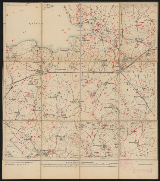 drukowana mapa 373 Samtens II - Ujęcie z przodu; Mapę 373 Samtens II opracowano w 1885, a wydano w 1886 roku. Obejmuje obszar w pobliżu miejscowości Samtens, Kreis Rügen, Reg. Bez. Stralsund, Prov. Pommern, dziś Kreis Vorpommern-Rügen, Bundesland Mecklenburg-Vorpommern, Niemcy. Jest jedynym zachowanym egzemplarzem arkusza przedwojennej mapy topograficznej oznaczonego godłem 373, zawierającym dane o lokalizacji obiektów i ich nazw w zasobie archiwalnym Flurnamen Sammlung. Na drukowanej mapie ręcznie naniesiono warstwę z numeracją obiektów fizjograficznych odnoszących się do miejscowości: Dussvitz, Güttin, Mölln, Neuendorf, Breesen, Rambin, Drammendorf, Rothenkirchen, Natzevitz, Samtens, Plüggentin, Casselvitz, Goldevitz, Jarkvitz, Cransdorf, Sellentin, Saalkow, Götemitz, Muhlitz, Frankenthal, Berglase, Nesebanz, Gustow, Warksow, Datzow, Hof Poseritz, Zeiten.