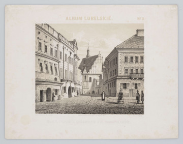 S/G/541/ML - Widok ul. Złotej i kościoła Dominikanów w Lublinie. Po lewej zwarty, perspektywiczny ciąg kamienic, po prawej fragment kamienicy 