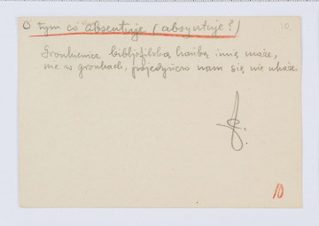 Rękopis Józefa Czechowicza, tekst zapisany czarnym ołówkiem na odwrocie kartonika (wym. 10 x 15 cm), na którym po stronie recto zanajduje się drukowany formularz zaproszenia na 