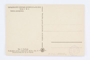 Pocztówka, wykonana w sepii, przedstawiająca tablicę pamiątkową Uniwersytetu Stefana Batorego w Wilnie. Tablica z napisem: 