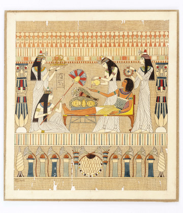 W centralnej części ilustracji przedstawiony jest faraon Ramzes XIII ukazany na łożu, w otoczeniu czterech usługujących mu kobiet.
