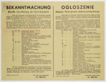 Ogłoszenie dotyczące wykonywania nadzoru przemysłowego w Generalnym Gubernatorstwie. Afisz drukowany na zielonym papierze. Tekst dwujęzyczny (po niemiecku i po polsku). Podpisane przez Kierownika Urzedu Pacy Dr. Britze.
