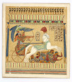 Ilustracja przedstawia scenę bitewną. Po lewej stronie ukazany jest Ramzes XIII jadący na rydwanie. Faraon celuje z łuku w kierunku wrogów, jego ręce podtrzymuje bóg Horus stojący tuż za władcą. Rydwan ciągną dwa białe konie, pod którymi ukazana jest grupa przeciwników. 