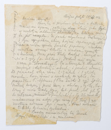 Gryps Zenona Waśniewskiego napisany z więzienia na Zamku w Lublinie, gryps pisany do żony Michaliny, pismo obustronne, od lewej do prawej, miejscami pismo nieczytelne.