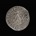 1/16 talara - awers; Moneta srebrna ze strzałą i napisem strefowym. Na awersie strzała w ozdobnej tarczy herbowej. Po bokach tarczy rozety. W otoku napis: MONET·NO:CIVITAS·STRALSVN (moneta nowa miasta Stralsund).