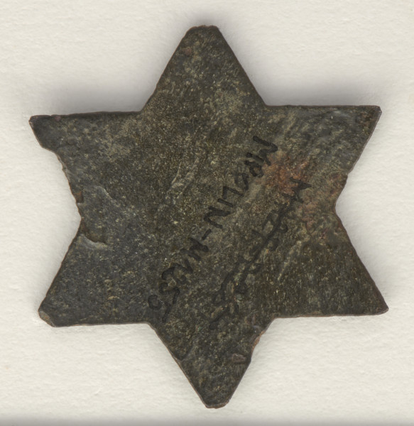 Emblemat wykonany z metalu w kształcie gwiazdy sześcioramiennej (gwiazda Dawida). W centralnym miejscu gwiazdy umieszczono napis w języku hebrajskim: ציון (pol. Syjon).
