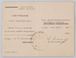 H/2469/MRK/ML - Legitymacja nr 30187 Krzyża Walecznych drukowana na białym kartonie,składana na pół. Dane personalne wpisane na maszynie z okrągłą pieczątką MON. Legitymacja wystawiona w Londynie 18.08.1959 roku. 11,5 x 15,2 cm
