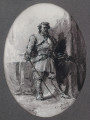 Portret zbrojnego mężczyzny. Oprawiony w ramę drewnianą, profilowaną i złoconą przy wewnętrznej krawędzi, przeszkloną