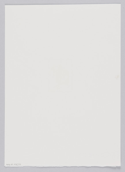 odbitka graficzna - Grafika przedstawiająca czarną sylwetkę człowieka trzymającego w rękach podłużne flagi (?) zakończone czarnymi okręgami. Na głowie postaci kapelusz. Przedstawienie wpisane w prostokątną ramkę stojącą na krótszym boku.